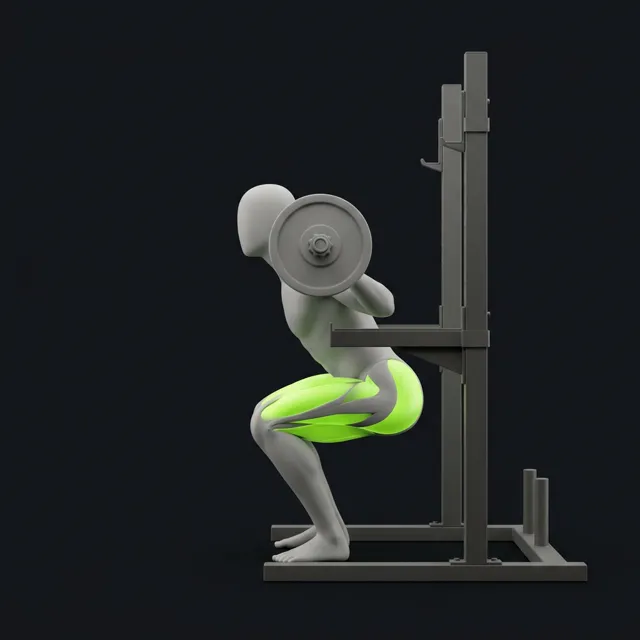 Back squat, at the bottom with thighs below parallel